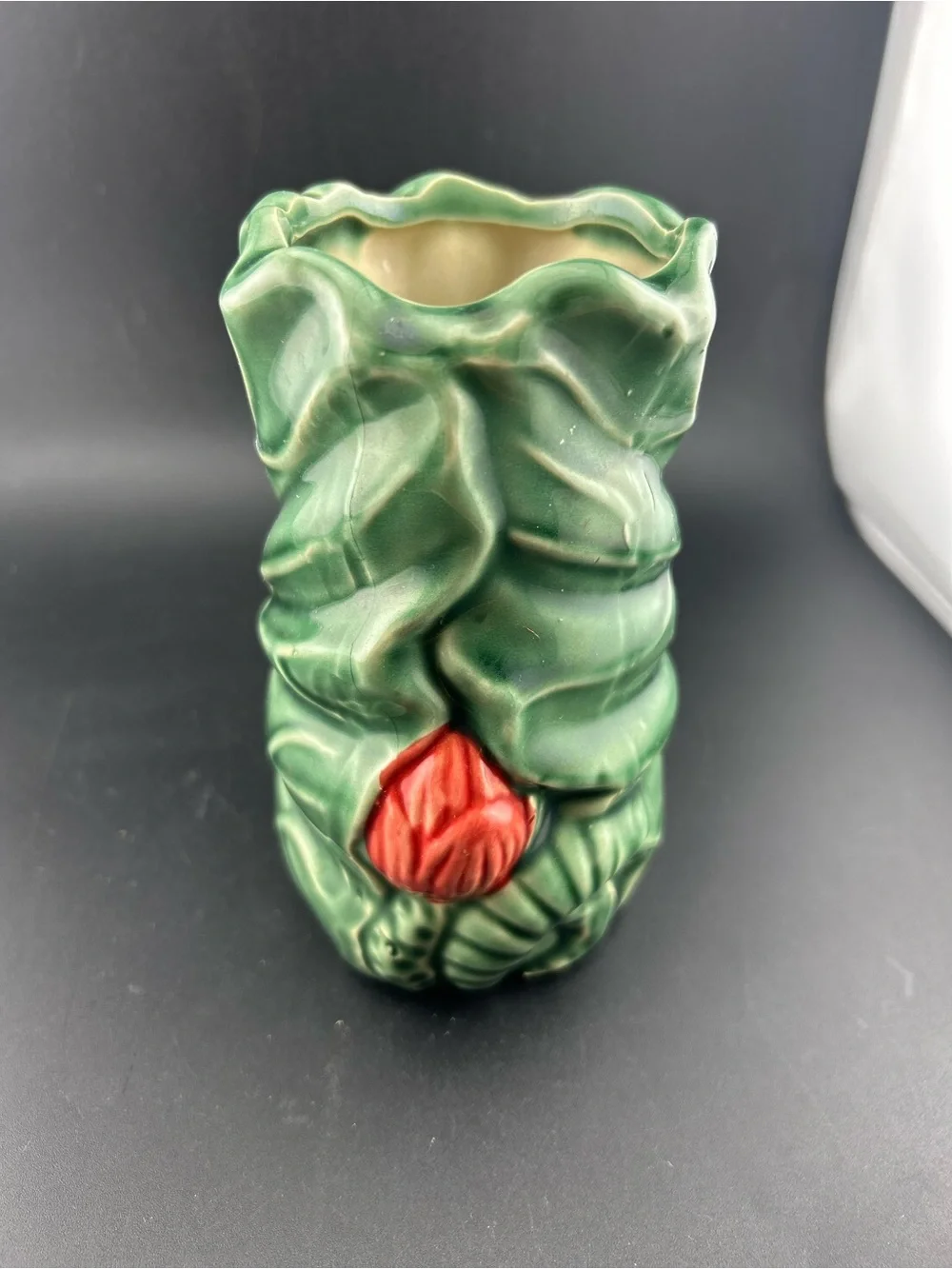 Vintage Majolica Style Frog and Green Leaf Ceramic Vase Whimsical Vintage